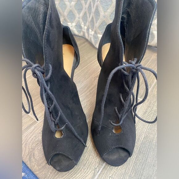 Chinese Laundry 4.5” Black LaceUp Stiletto Open Toe Booties Women’s US 8.5 - Picture 4 of 8